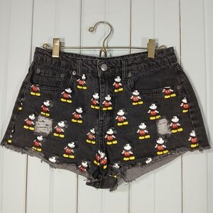 Disney Black Jean Shorts with Mickey Mouse Print